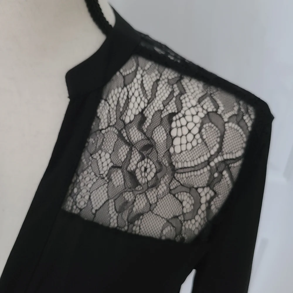NWOT Long Tall Sally Tall Black Lace Women's Button Down Blouse - Picture 2 of 8